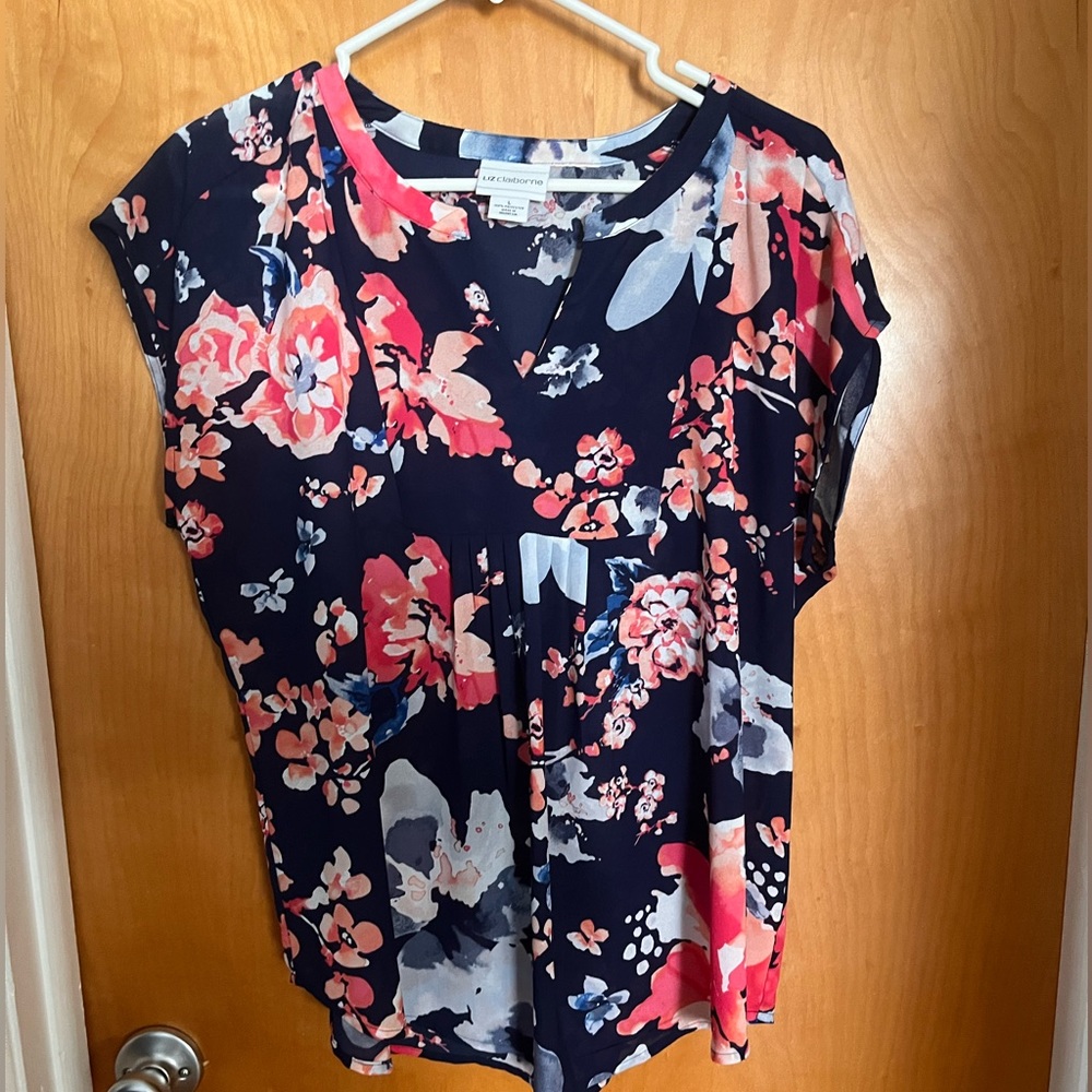 Navy and floral Liz Claiborne blouse